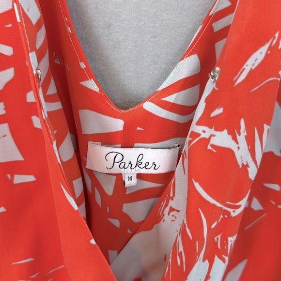 Parker women’s 100% silk Orange light blue long sleeve mini dress cut out back M - Picture 6 of 9